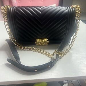 JustFab Black and Gold Mini Quilted Bag